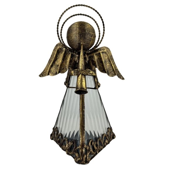 Decorative Angel Votive Candle Holder Metal Art Triangle Figurine With Trumpet - Picture 1 of 11